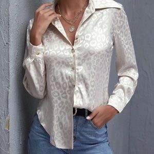 Blush Satin Leopard Button Up Blouse